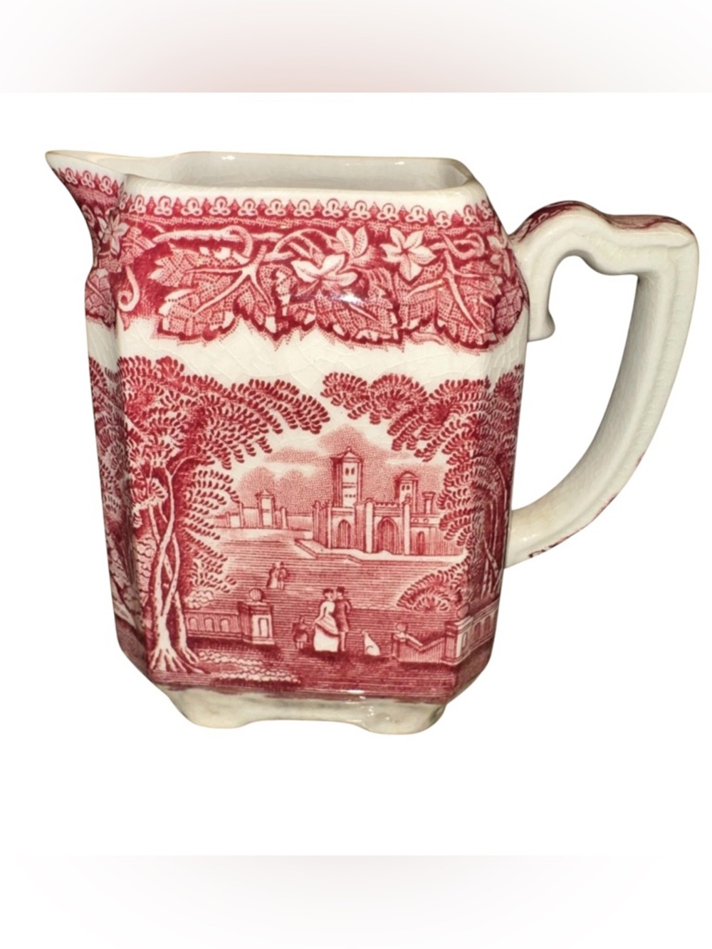 Vintage Mason's Vista Pink Red Transferware Ironstone Square Creamer England